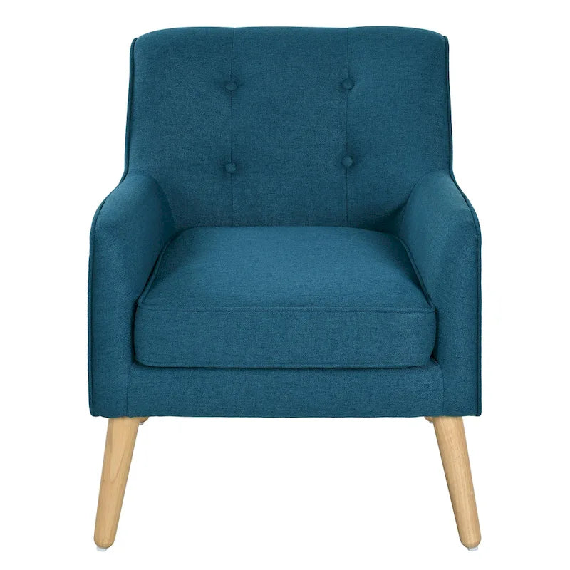 Fauteuil en tissu capitonné Mid-Century Modern avec pieds en bois naturel