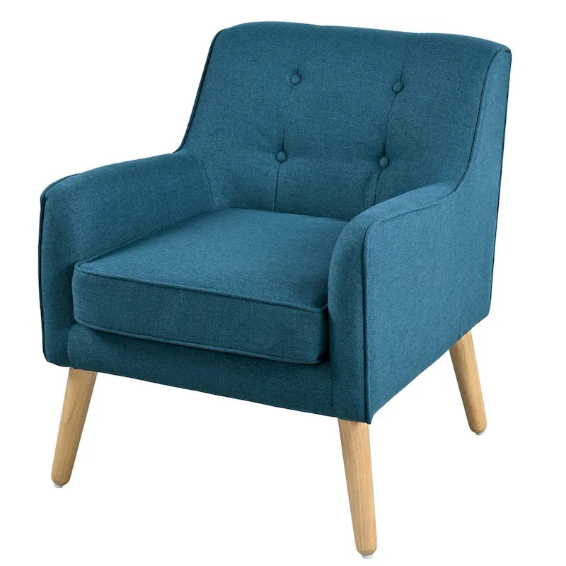 Fauteuil en tissu capitonné Mid-Century Modern avec pieds en bois naturel