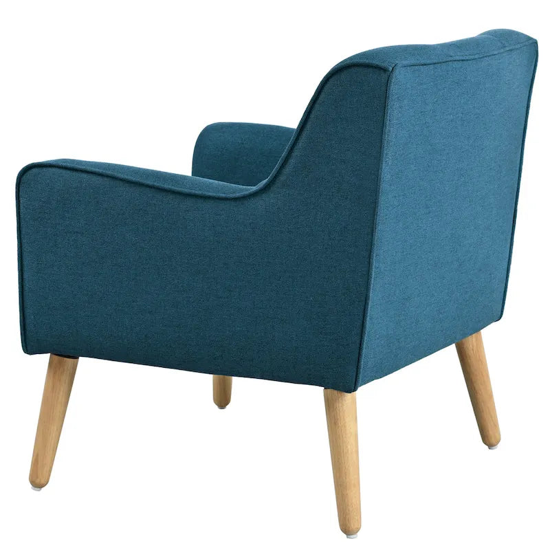 Fauteuil en tissu capitonné Mid-Century Modern avec pieds en bois naturel