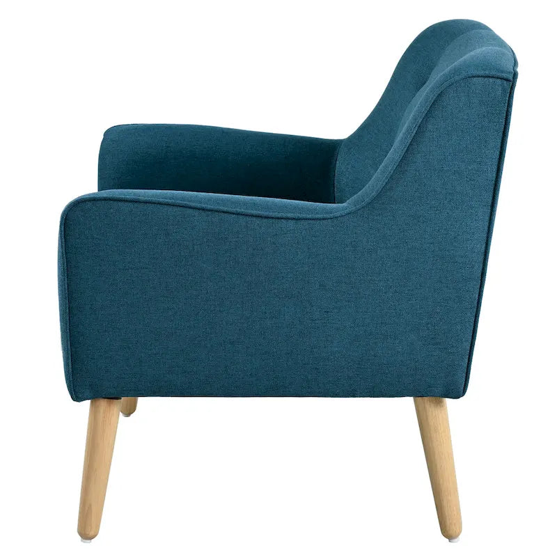 Fauteuil en tissu capitonné Mid-Century Modern avec pieds en bois naturel