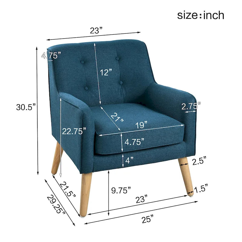 Fauteuil en tissu capitonné Mid-Century Modern avec pieds en bois naturel