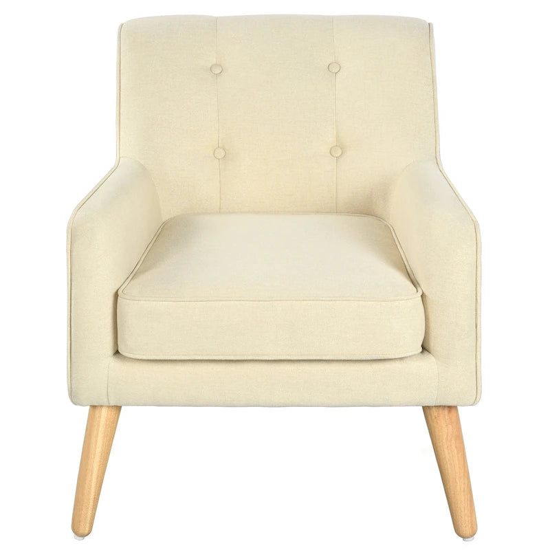 Fauteuil en tissu capitonné Mid-Century Modern avec pieds en bois naturel