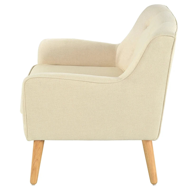 Fauteuil en tissu capitonné Mid-Century Modern avec pieds en bois naturel