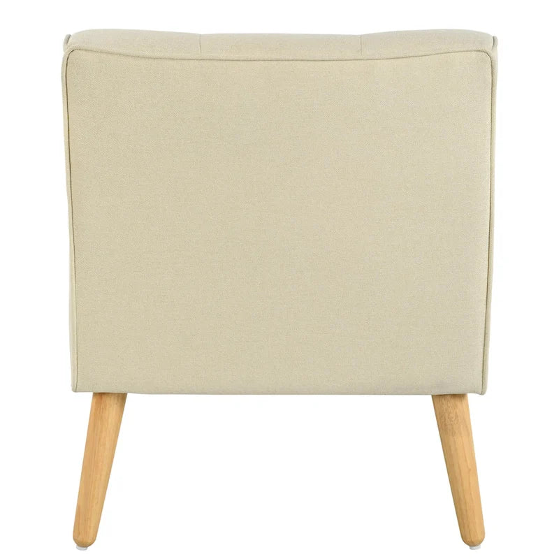 Fauteuil en tissu capitonné Mid-Century Modern avec pieds en bois naturel