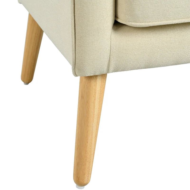 Fauteuil en tissu capitonné Mid-Century Modern avec pieds en bois naturel