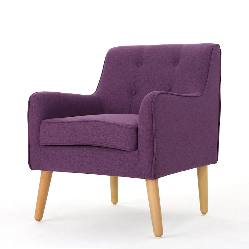 Fauteuil en tissu capitonné Mid-Century Modern avec pieds en bois naturel