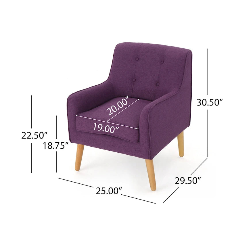 Fauteuil en tissu capitonné Mid-Century Modern avec pieds en bois naturel