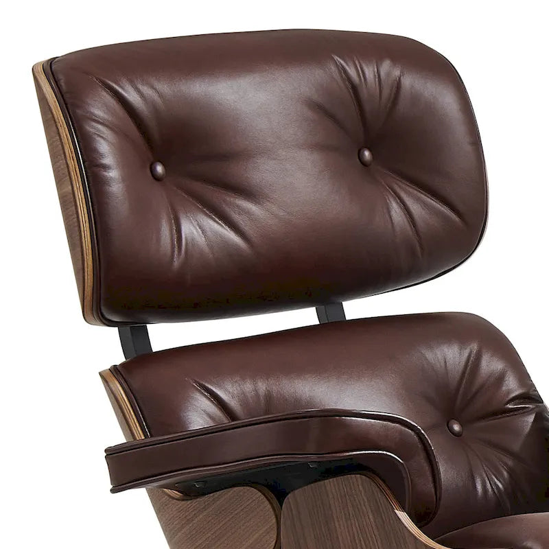 Fauteuil de salon pivotant à dossier haut en cuir véritable, style moderne du milieu du siècle, marron