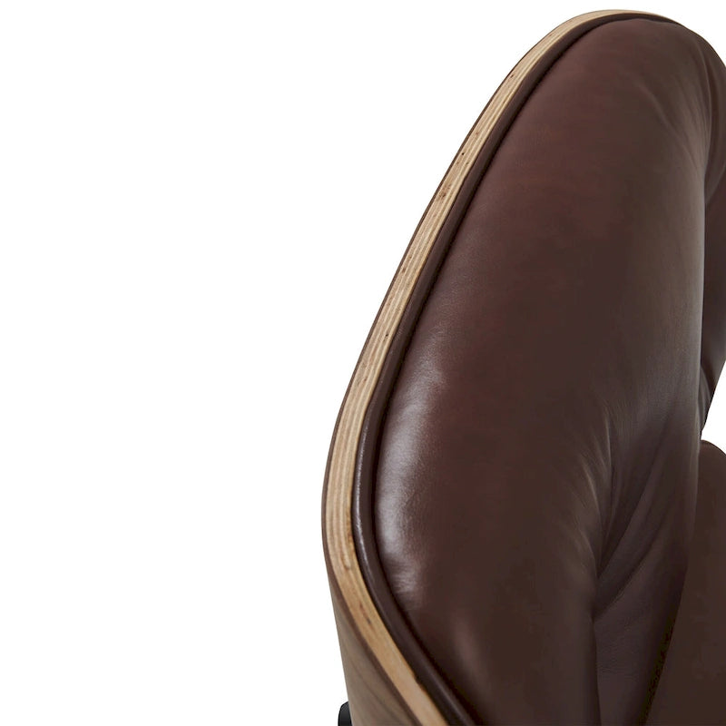 Fauteuil de salon pivotant à dossier haut en cuir véritable, style moderne du milieu du siècle, marron