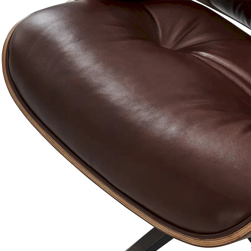 Fauteuil de salon pivotant à dossier haut en cuir véritable, style moderne du milieu du siècle, marron