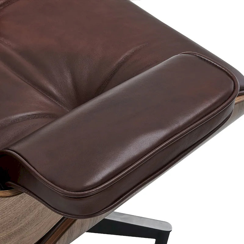 Fauteuil de salon pivotant à dossier haut en cuir véritable, style moderne du milieu du siècle, marron