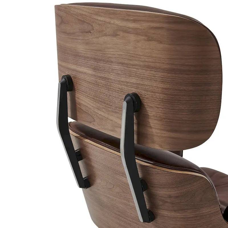 Fauteuil de salon pivotant à dossier haut en cuir véritable, style moderne du milieu du siècle, marron