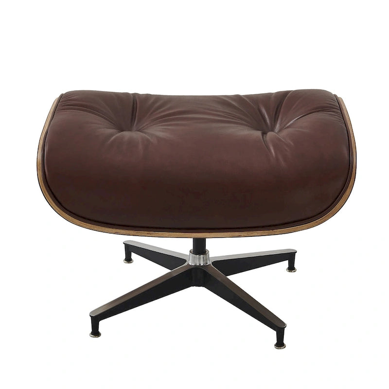Fauteuil de salon pivotant à dossier haut en cuir véritable, style moderne du milieu du siècle, marron