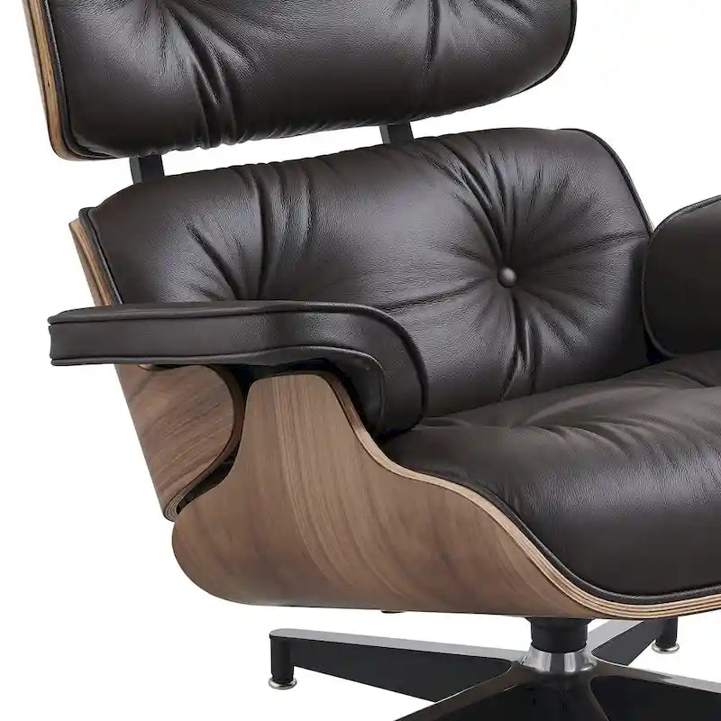 Fauteuil de salon pivotant à dossier haut en cuir véritable, style moderne du milieu du siècle, marron