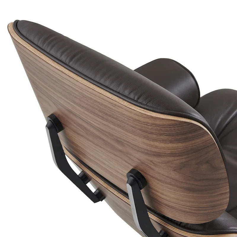 Fauteuil de salon pivotant à dossier haut en cuir véritable, style moderne du milieu du siècle, marron