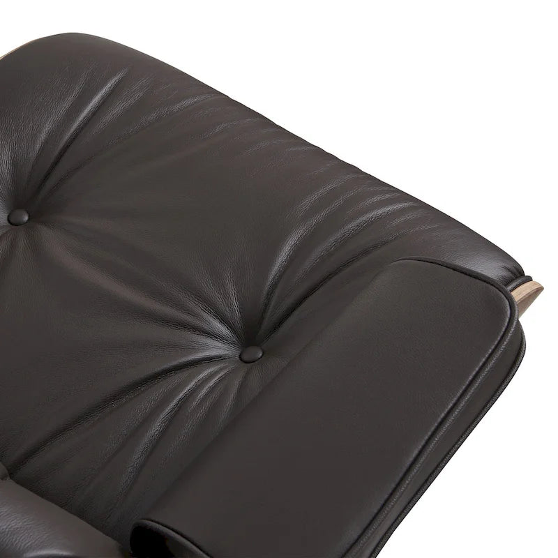 Fauteuil de salon pivotant à dossier haut en cuir véritable, style moderne du milieu du siècle, marron