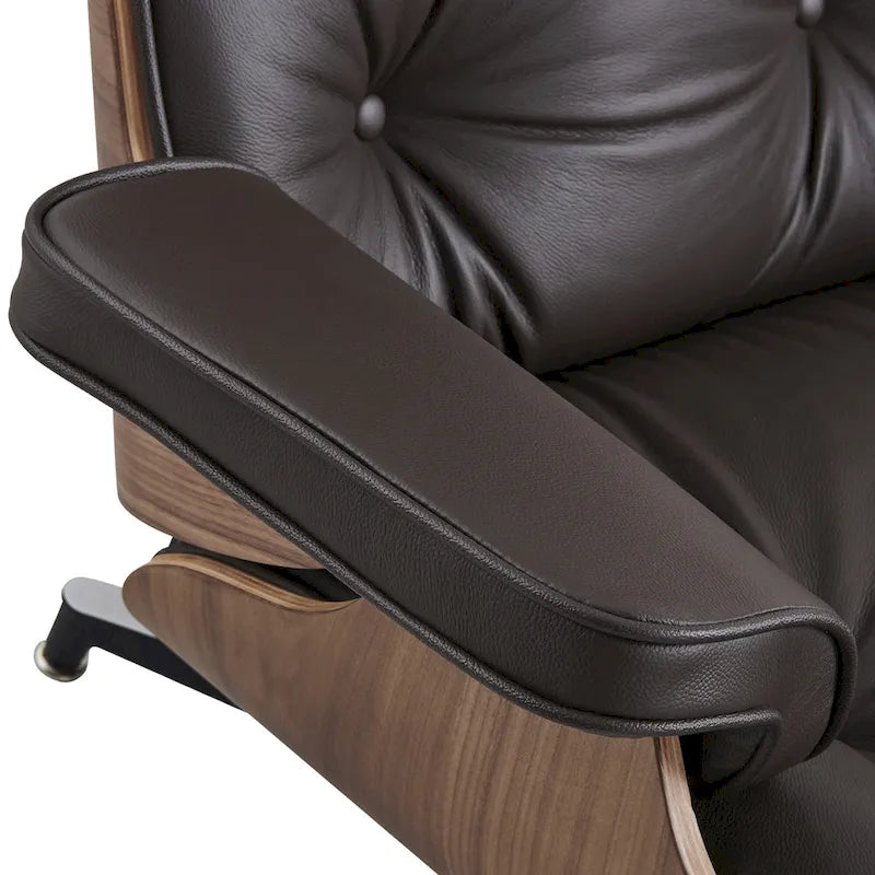 Fauteuil de salon pivotant à dossier haut en cuir véritable, style moderne du milieu du siècle, marron