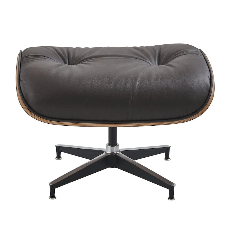 Fauteuil de salon pivotant à dossier haut en cuir véritable, style moderne du milieu du siècle, marron