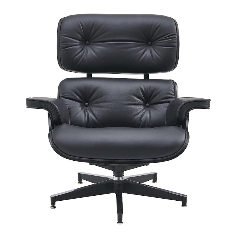 Fauteuil de salon pivotant à dossier haut en cuir véritable, style moderne du milieu du siècle, marron