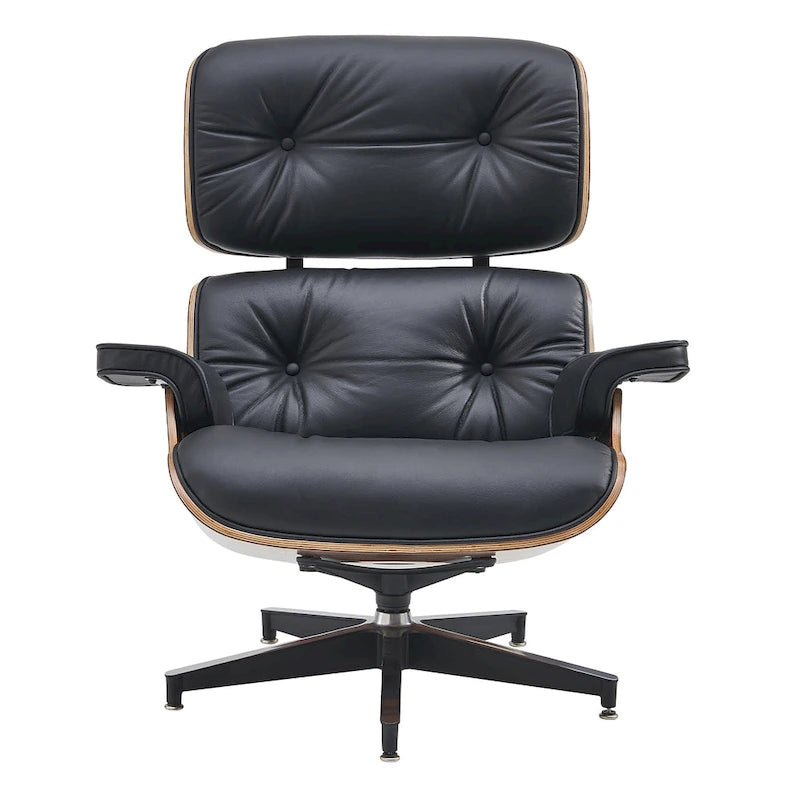 Fauteuil de salon pivotant à dossier haut en cuir véritable, style moderne du milieu du siècle, marron