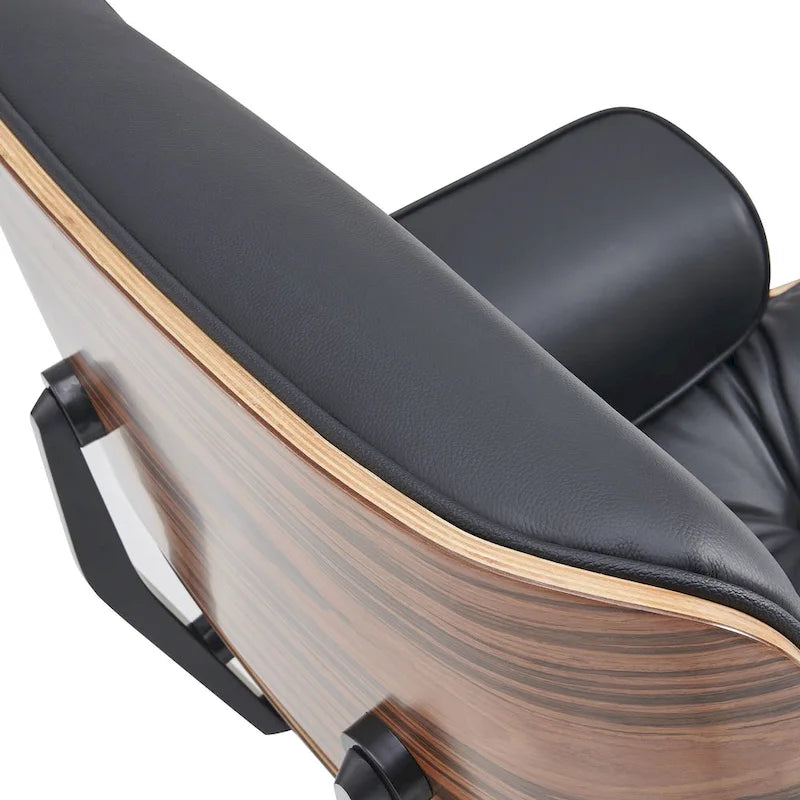 Fauteuil de salon pivotant à dossier haut en cuir véritable, style moderne du milieu du siècle, marron