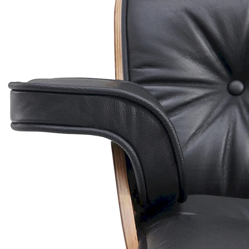 Fauteuil de salon pivotant à dossier haut en cuir véritable, style moderne du milieu du siècle, marron