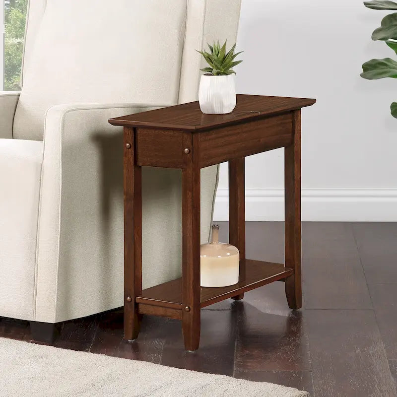 Table d'appoint relevable avec rangement dissimulé et étagère inférieure