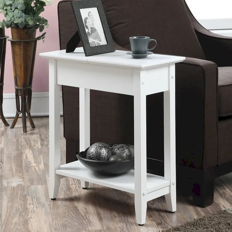Table d'appoint relevable avec rangement dissimulé et étagère inférieure