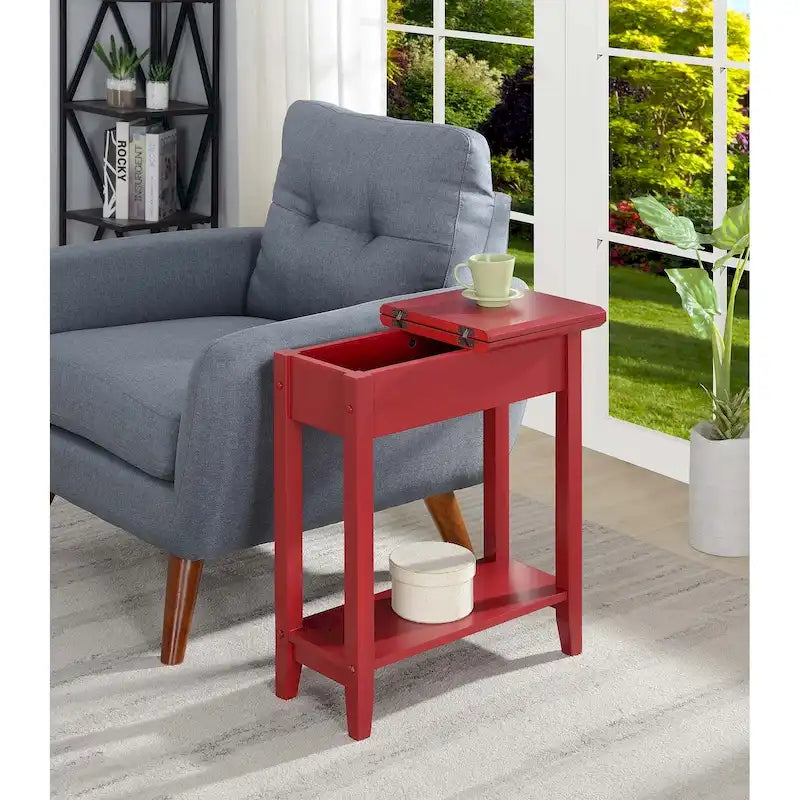 Table d'appoint relevable avec rangement dissimulé et étagère inférieure