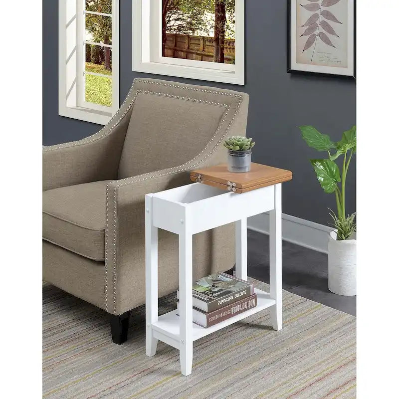 Table d'appoint relevable avec rangement dissimulé et étagère inférieure