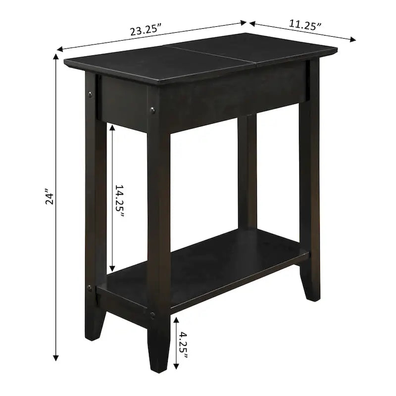 Table d'appoint relevable avec rangement dissimulé et étagère inférieure