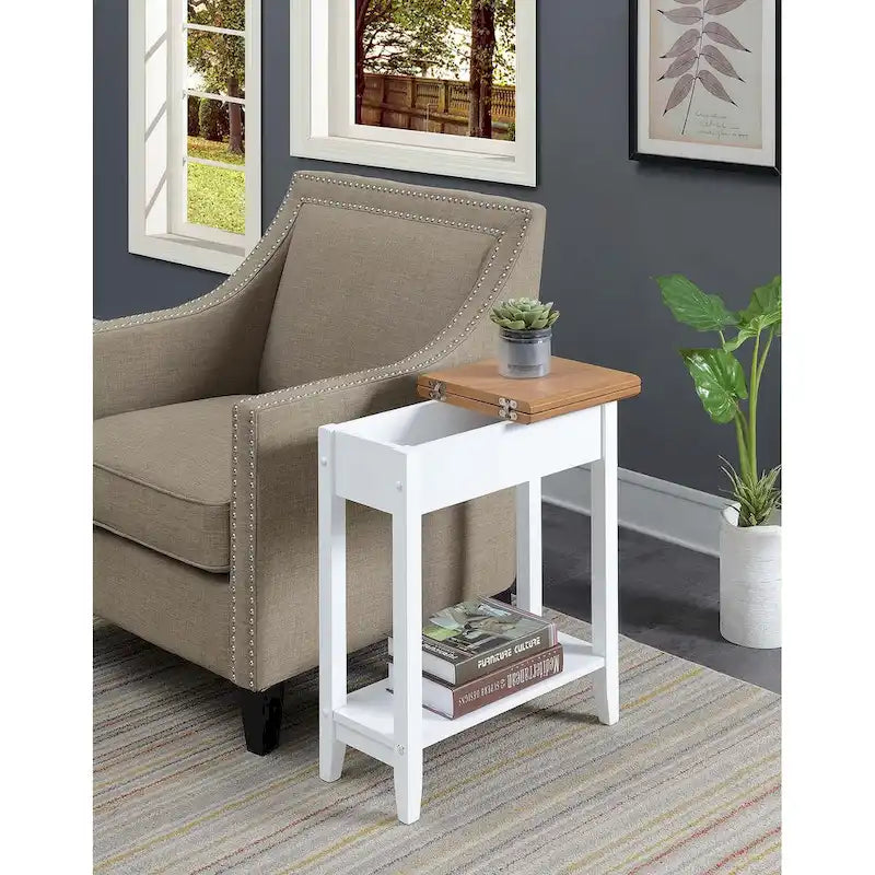 Table d'appoint relevable avec rangement dissimulé et étagère inférieure