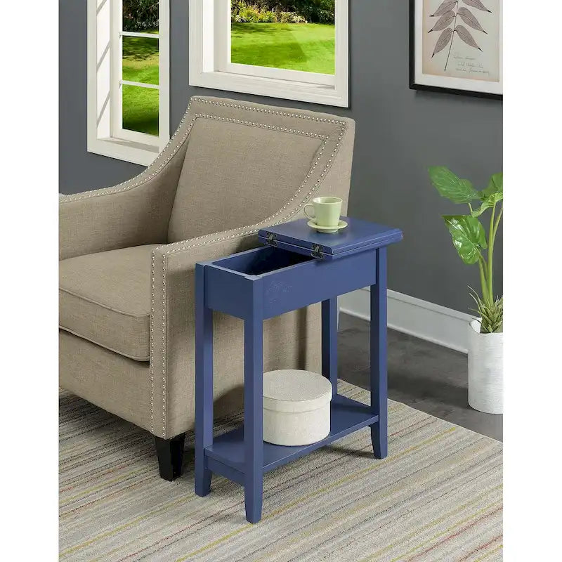 Table d'appoint relevable avec rangement dissimulé et étagère inférieure