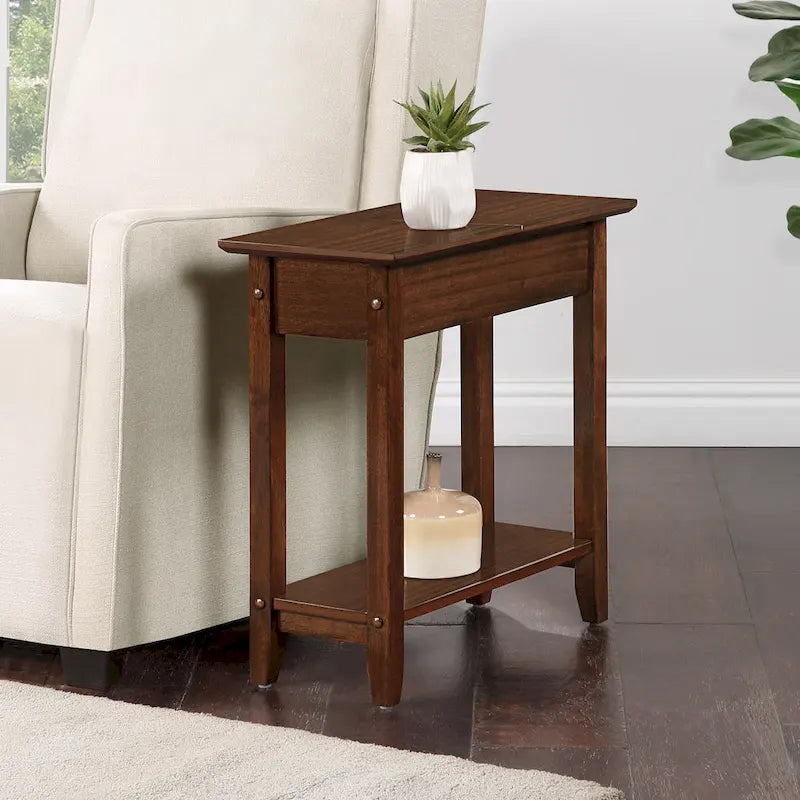 Table d'appoint relevable avec rangement dissimulé et étagère inférieure