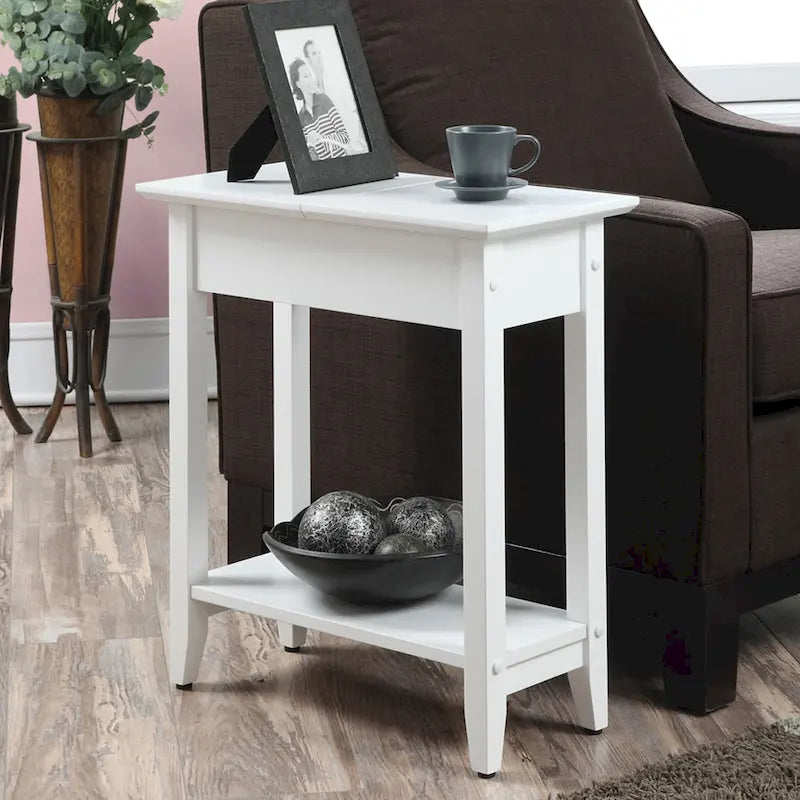 Table d'appoint relevable avec rangement dissimulé et étagère inférieure
