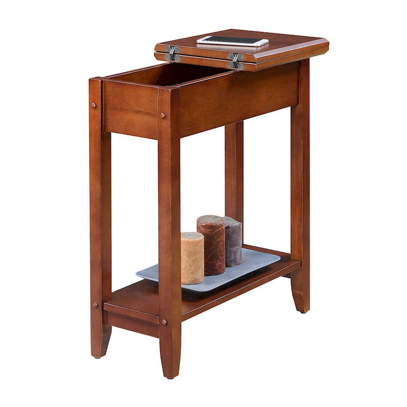 Table d'appoint relevable avec rangement dissimulé et étagère inférieure