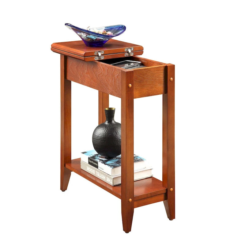 Table d'appoint relevable avec rangement dissimulé et étagère inférieure