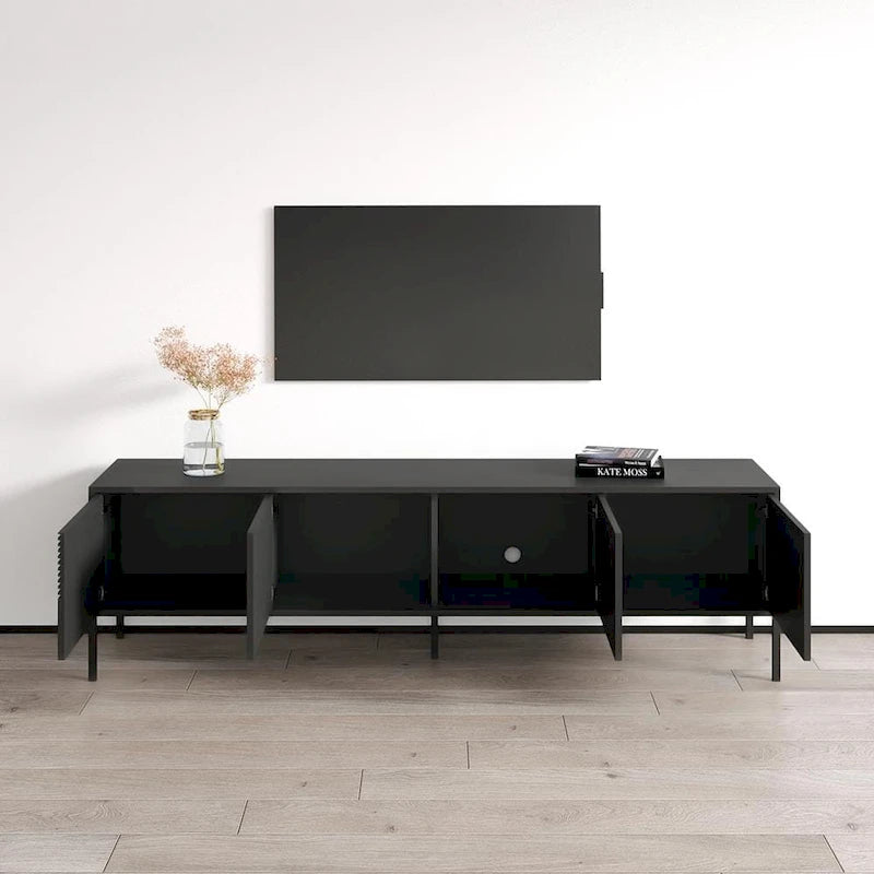 Meuble TV console moderne cannelé mat avec portes de rangement