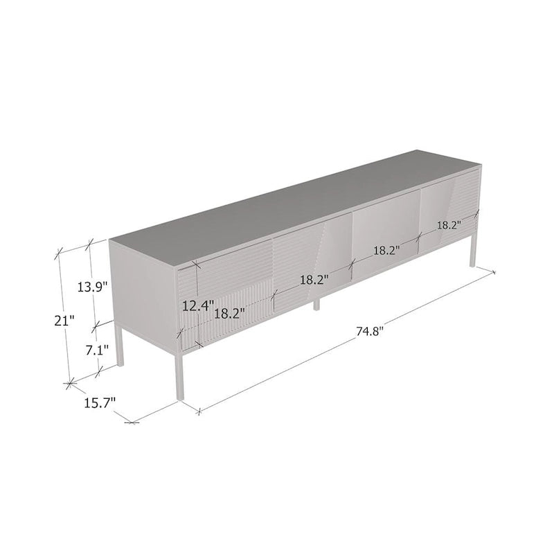 Meuble TV console moderne cannelé mat avec portes de rangement