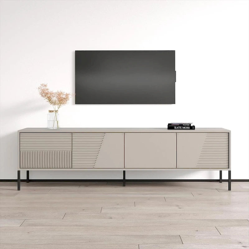Meuble TV console moderne cannelé mat avec portes de rangement
