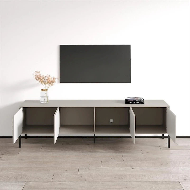Meuble TV console moderne cannelé mat avec portes de rangement