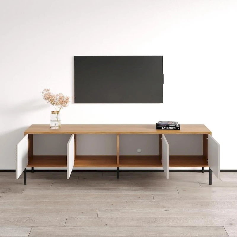 Meuble TV console moderne cannelé mat avec portes de rangement