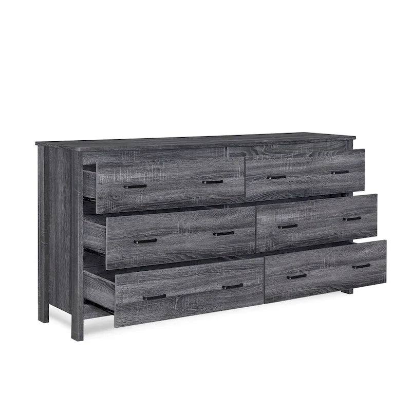 Commode large à 6 tiroirs, finition imitation bois, pour chambre à coucher, couleur noyer