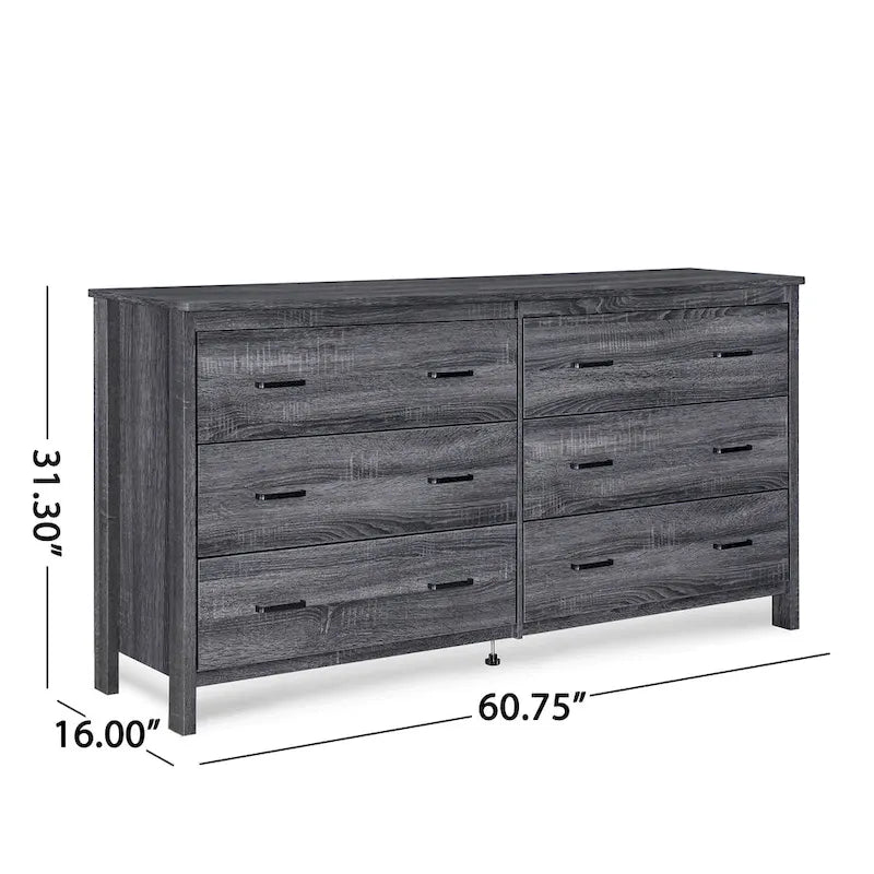 Commode large à 6 tiroirs, finition imitation bois, pour chambre à coucher, couleur noyer