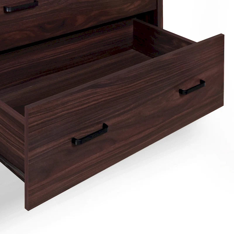 Commode large à 6 tiroirs, finition imitation bois, pour chambre à coucher, couleur noyer