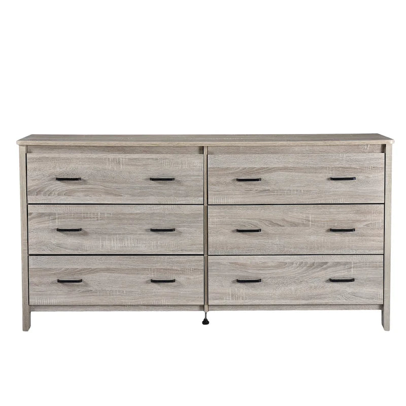Commode large à 6 tiroirs, finition imitation bois, pour chambre à coucher, couleur noyer