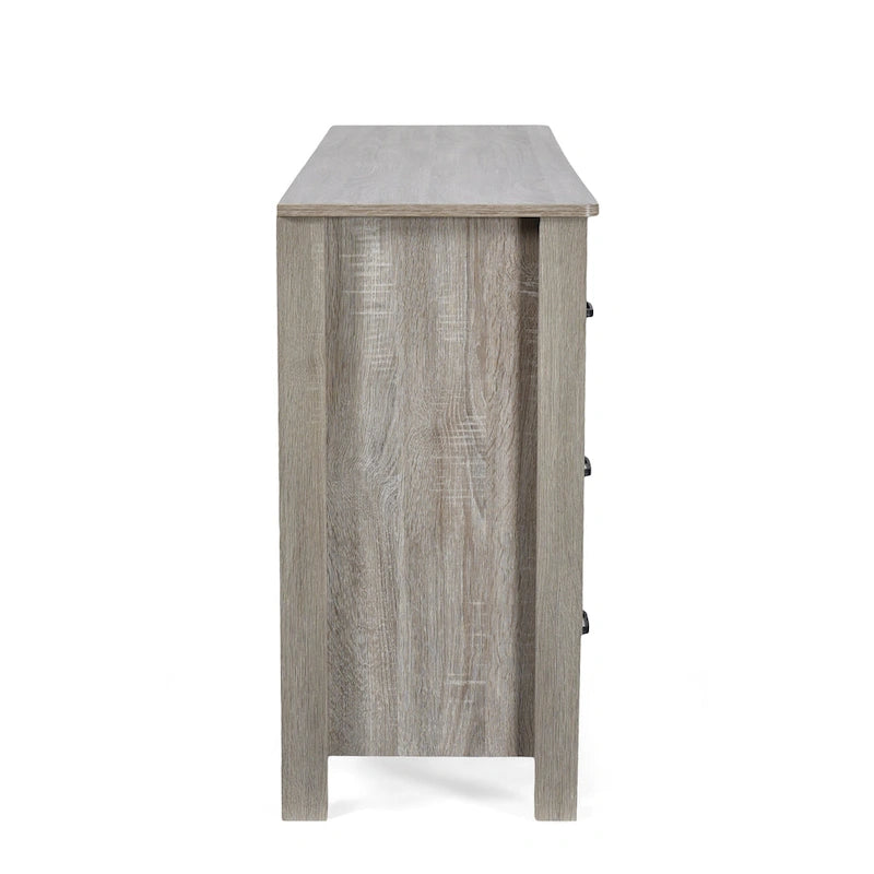 Commode large à 6 tiroirs, finition imitation bois, pour chambre à coucher, couleur noyer