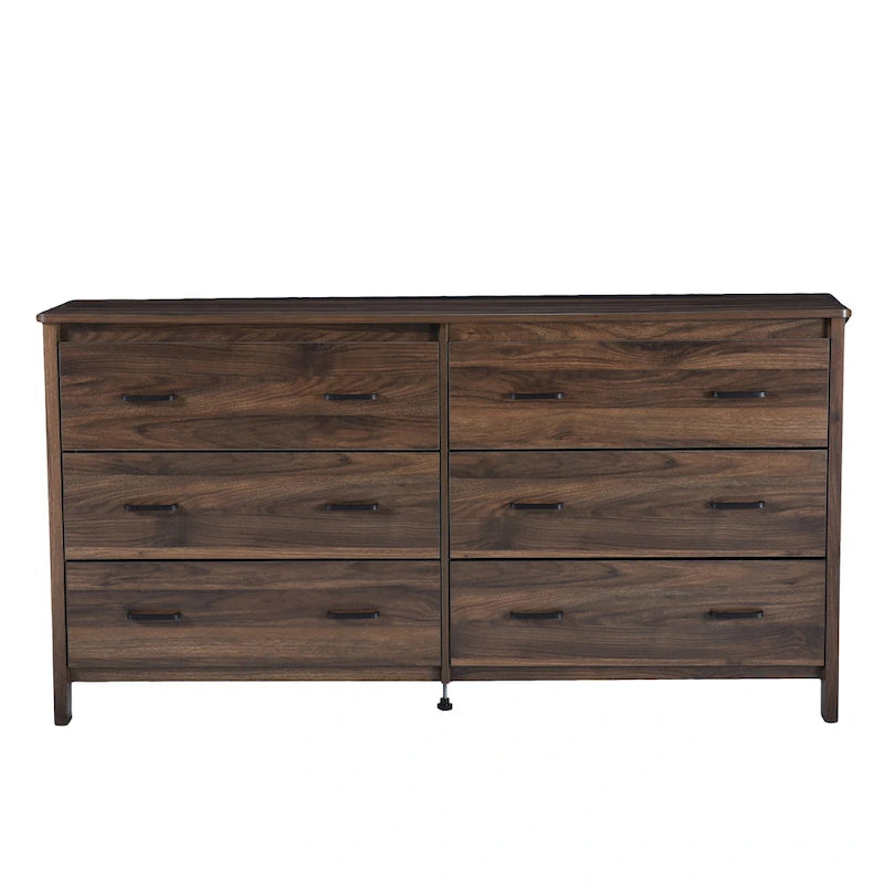 Commode large à 6 tiroirs, finition imitation bois, pour chambre à coucher, couleur noyer