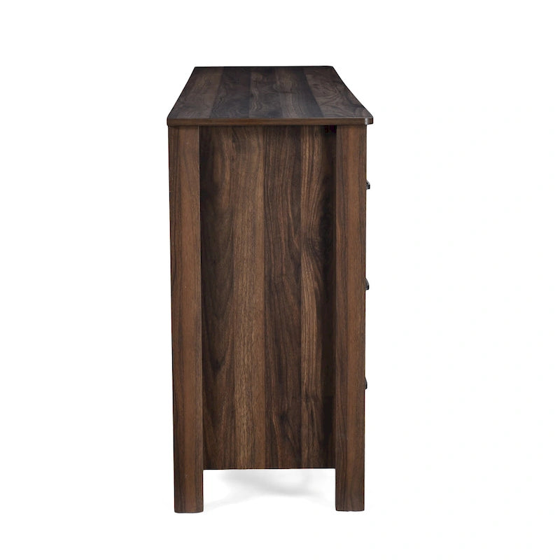 Commode large à 6 tiroirs, finition imitation bois, pour chambre à coucher, couleur noyer
