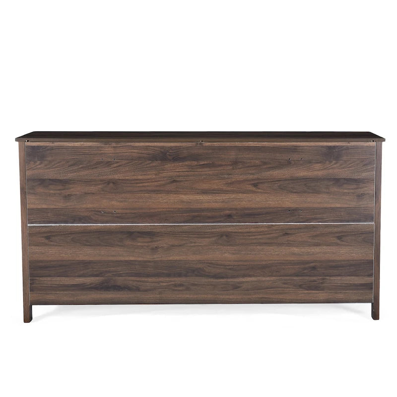 Commode large à 6 tiroirs, finition imitation bois, pour chambre à coucher, couleur noyer